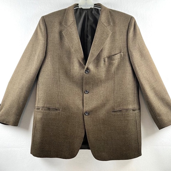 Jones New York Men's 100% Lambswool Sport Coat Blazer Brown Herringbone Size 46R